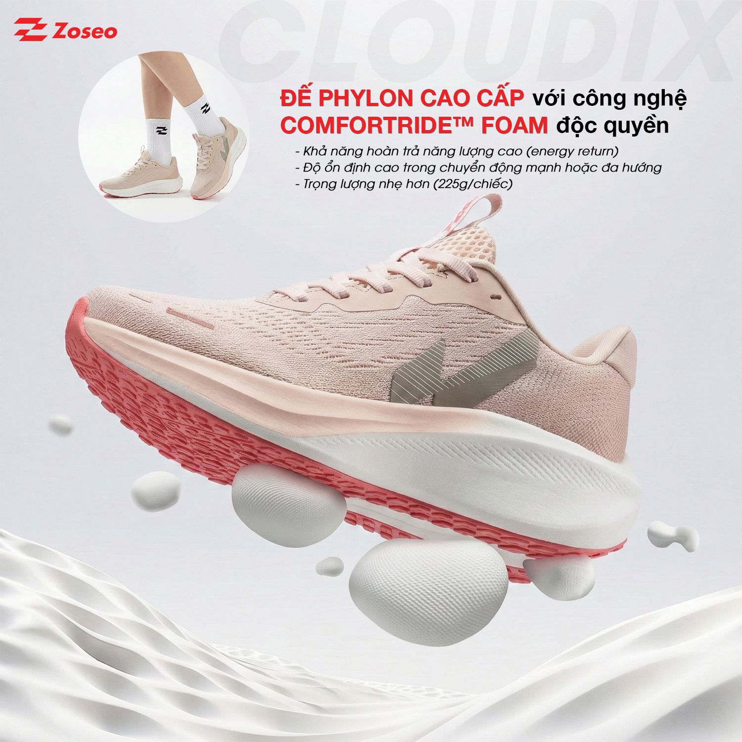 Giày chạy bộ Zoseo Cloudix - Pink - Ảnh 2