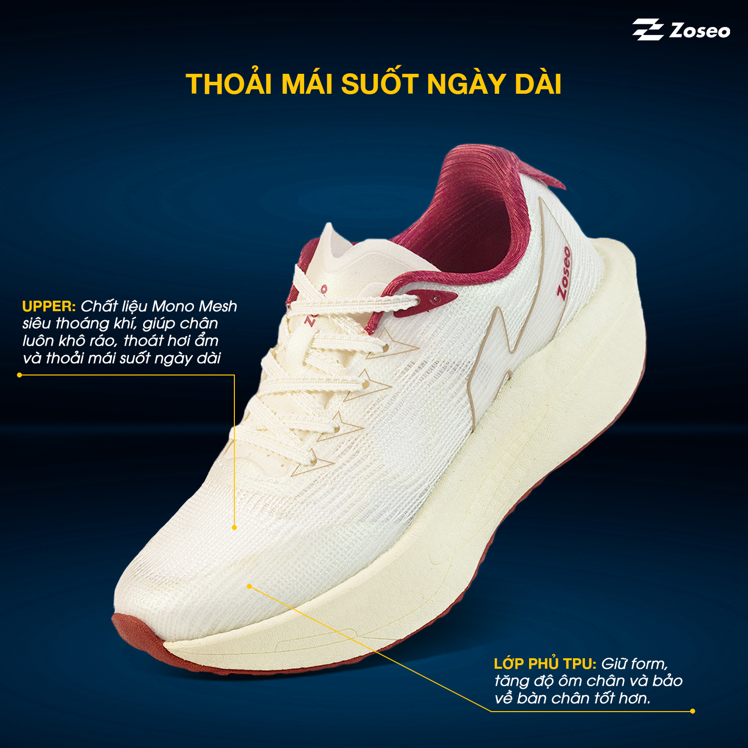 Giày chạy bộ Zoseo Jetboost - Cream Red - Ảnh 3