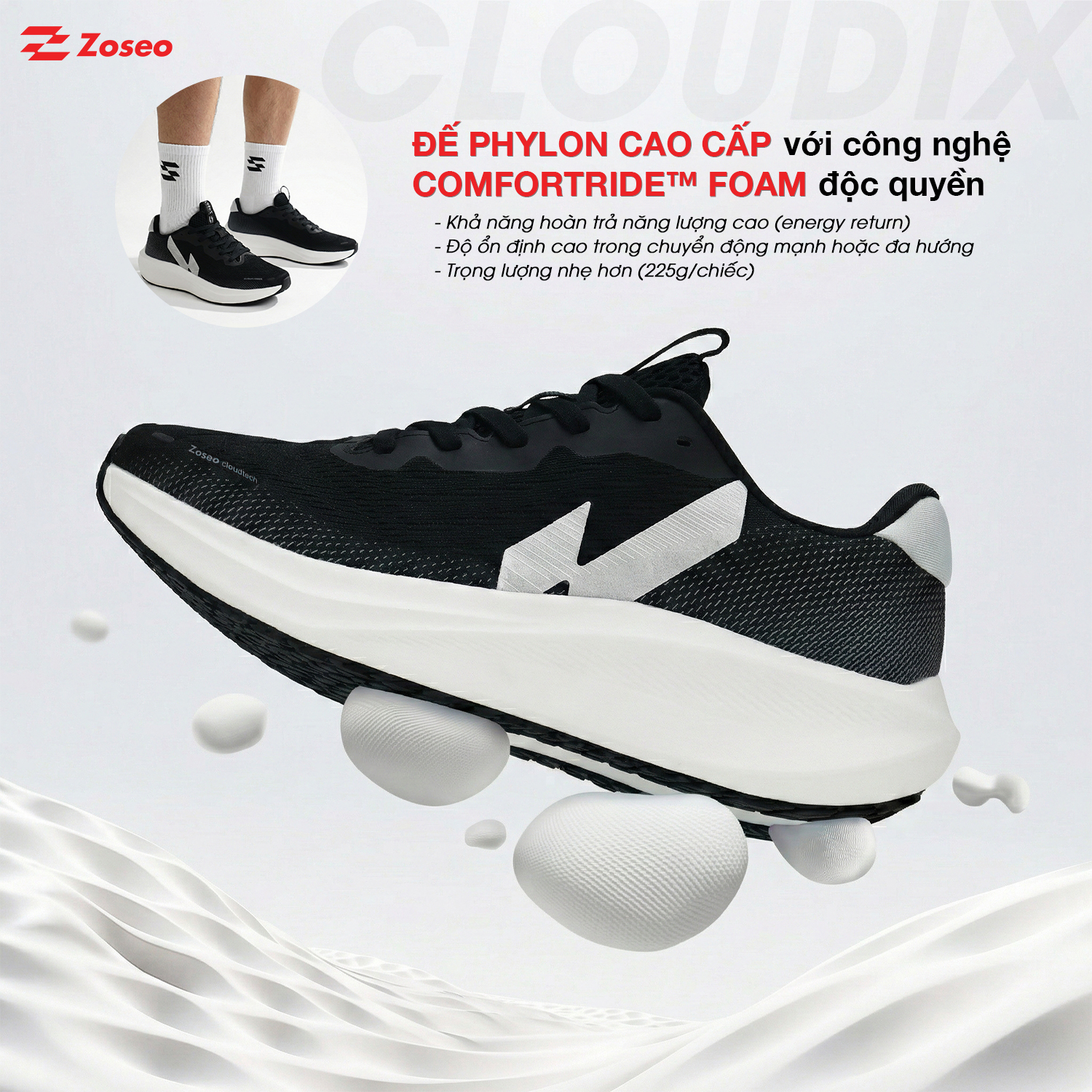 Giày chạy bộ Zoseo Cloudix - Black - Ảnh 2