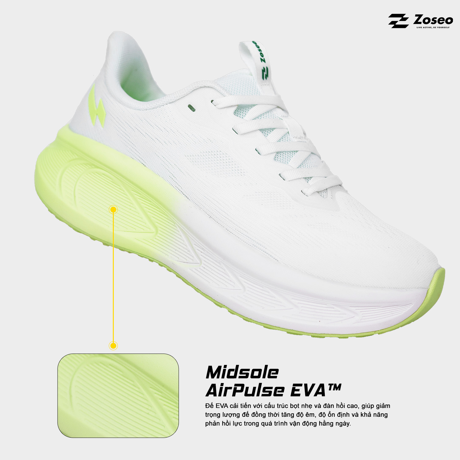 Giày chạy bộ Zoseo Airgo - White Green - Ảnh 2