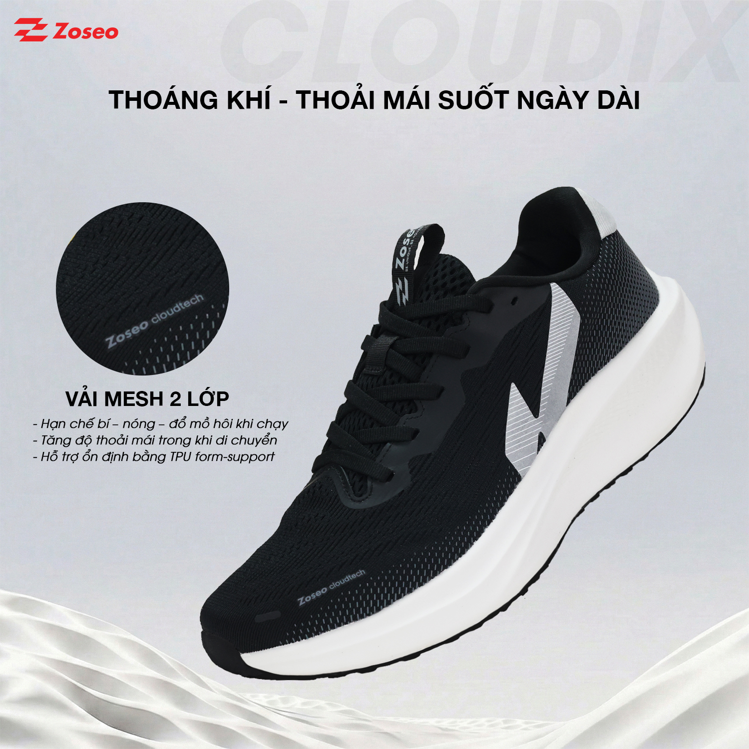 Giày chạy bộ Zoseo Cloudix - Black - Ảnh 3