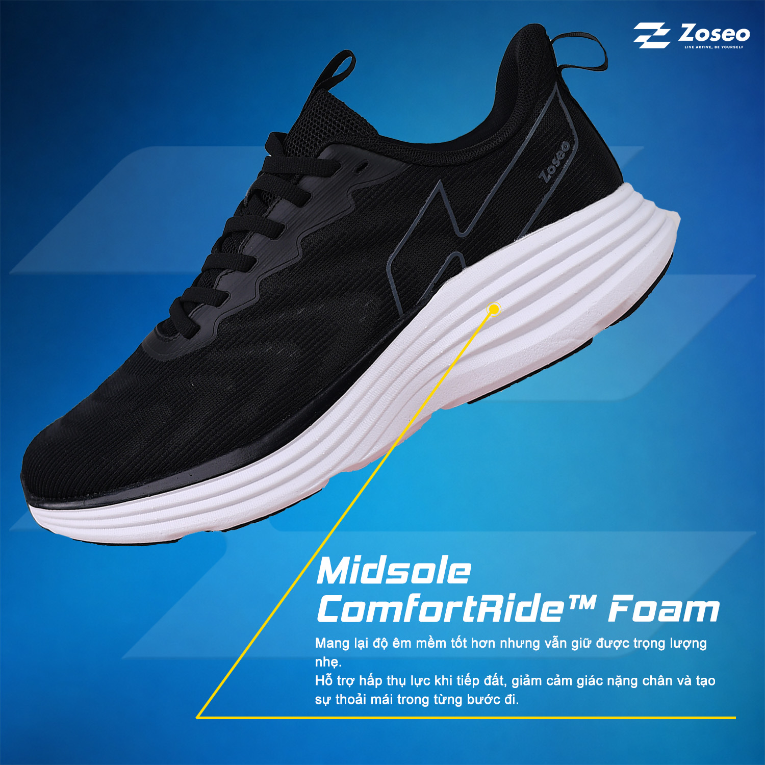 Giày chạy bộ Zoseo Airise - Black - Ảnh 2