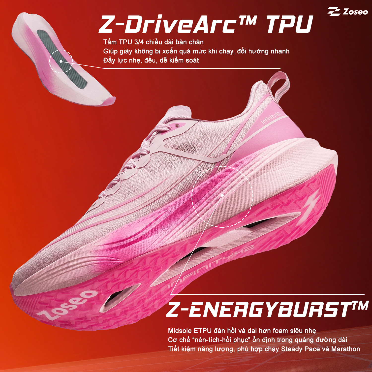 Giày chạy bộ Zoseo Infinity42 - Pink - Ảnh 2