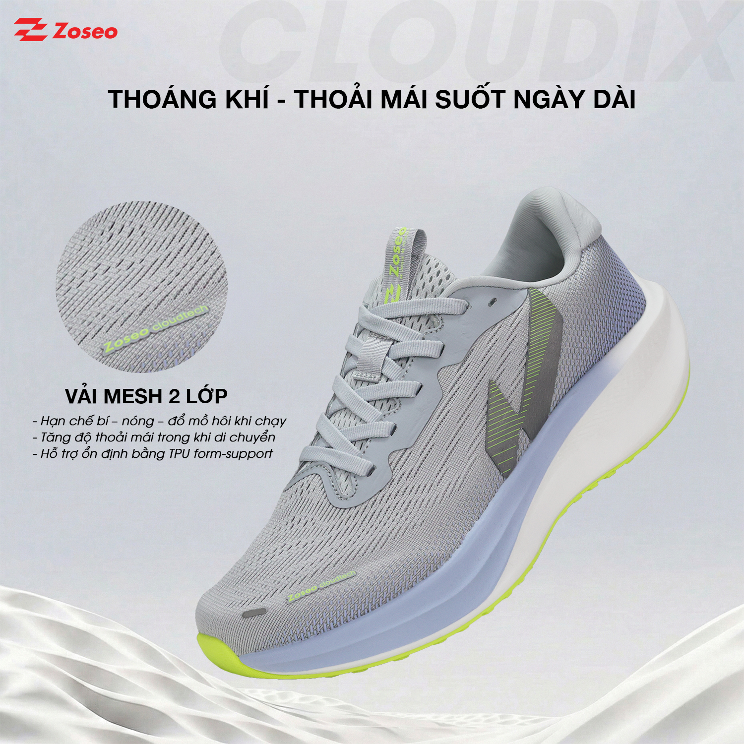 Giày chạy bộ Zoseo Cloudix - Grey Blue - Ảnh 3