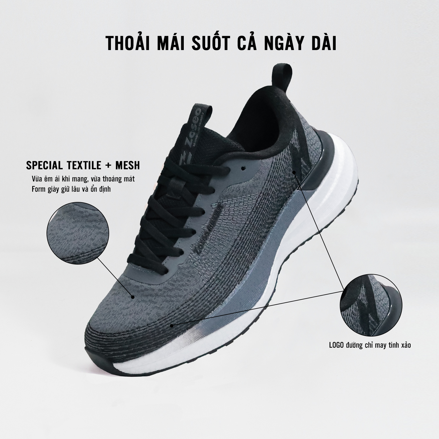 Giày thể thao Zoseo Litenow - Dark Grey - Ảnh 5