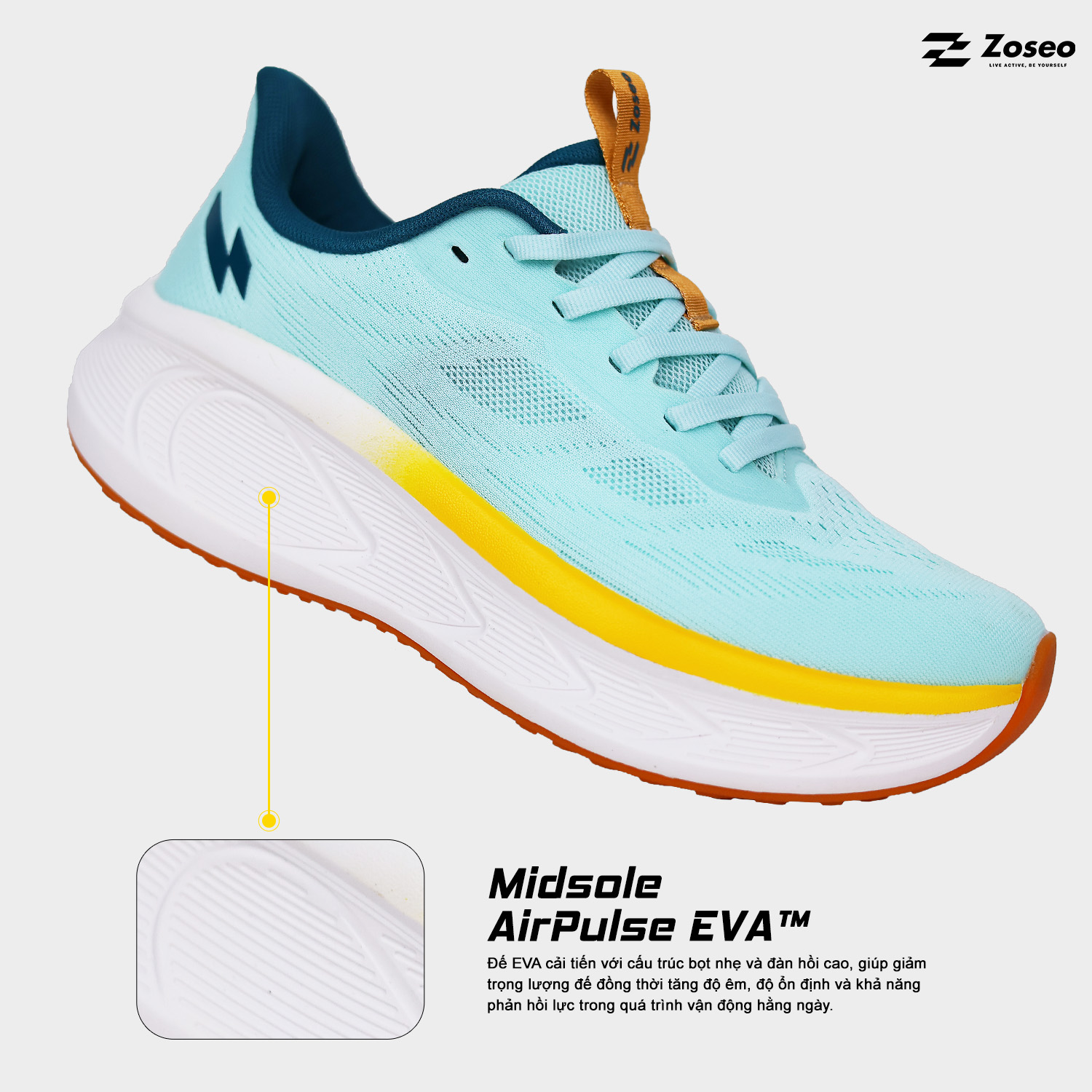 Giày chạy bộ Zoseo Airgo - Mint Green Yellow - Ảnh 2