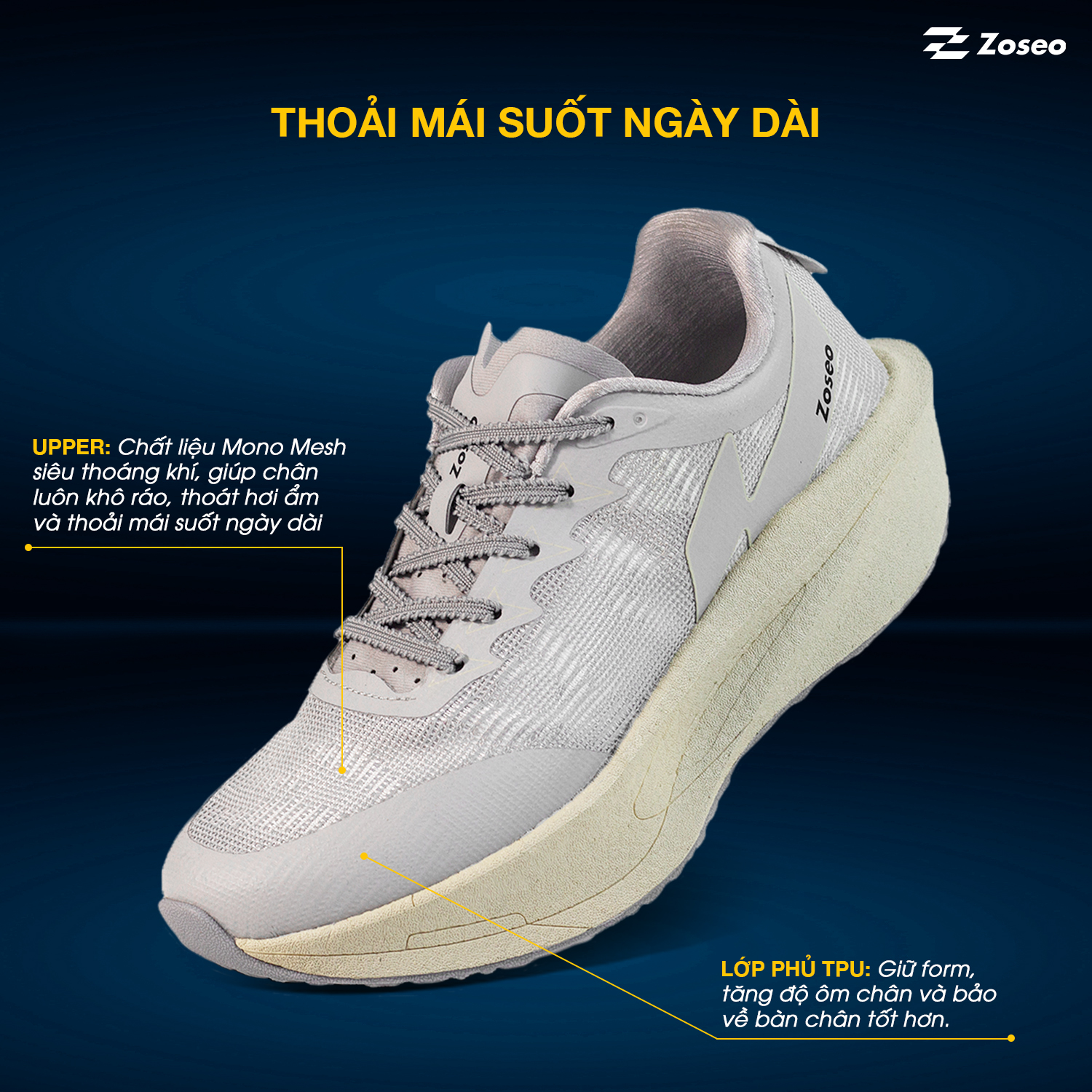 Giày chạy bộ Zoseo Jetboost - Grey - Ảnh 3