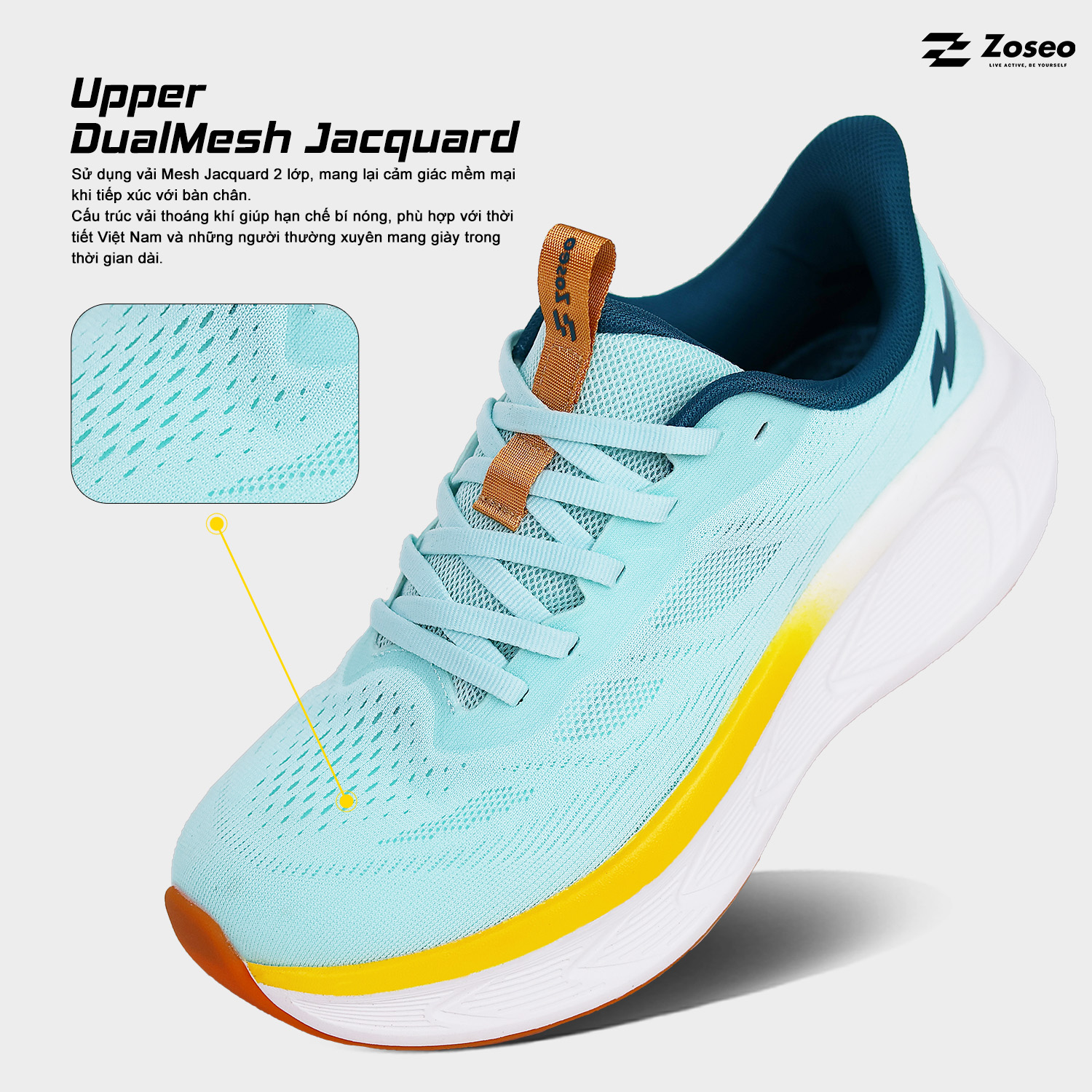 Giày chạy bộ Zoseo Airgo - Mint Green Yellow - Ảnh 4