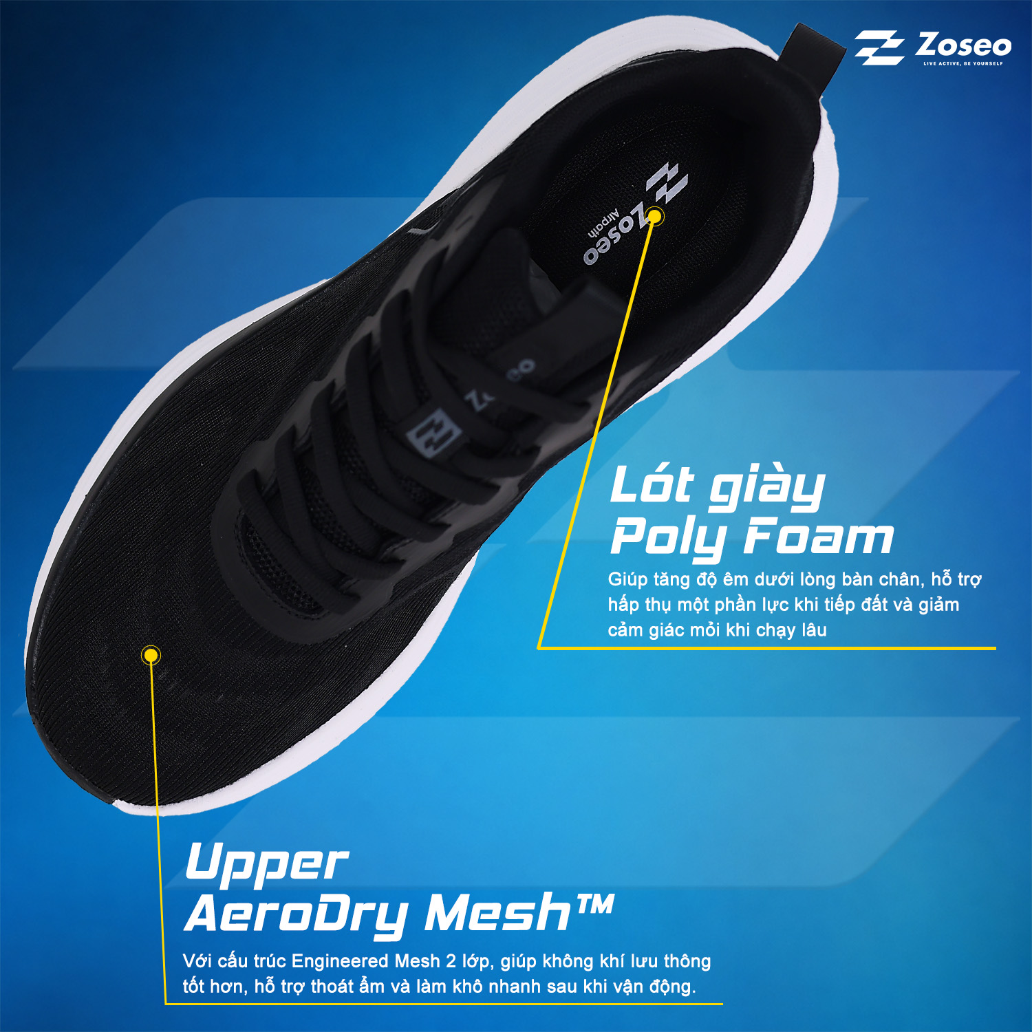 Giày chạy bộ Zoseo Airise - Black - Ảnh 3