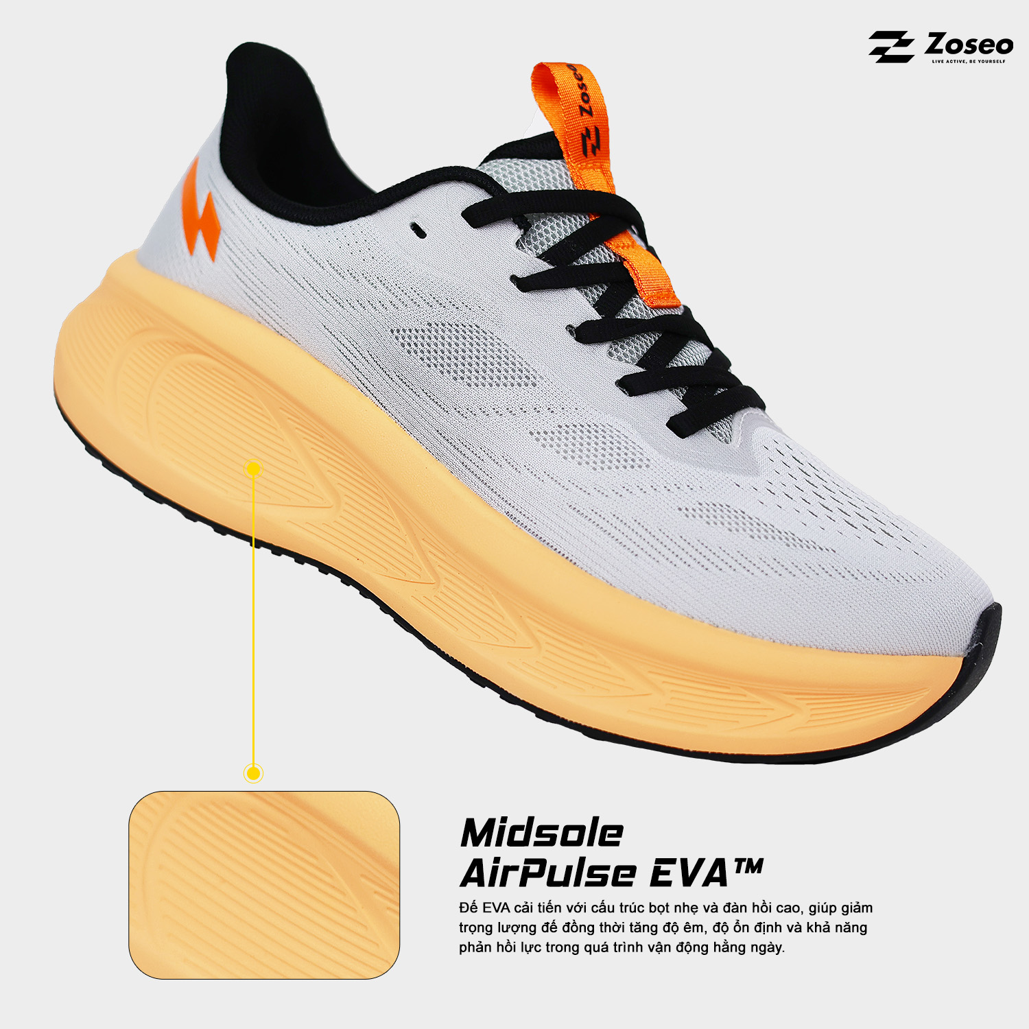 Giày chạy bộ Zoseo Airgo - Light Grey Orange - Ảnh 2