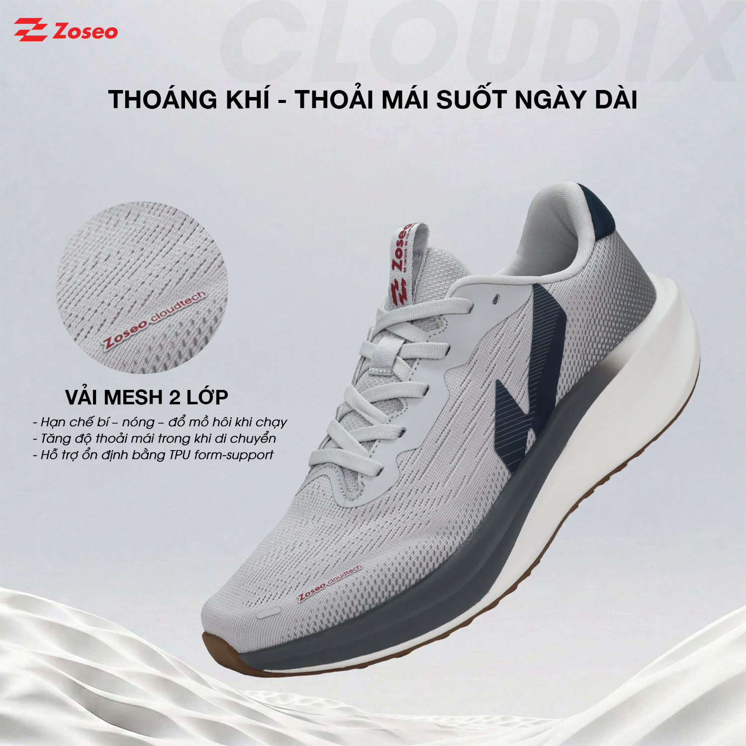 Giày chạy bộ Zoseo Cloudix - Grey Navy - Ảnh 4
