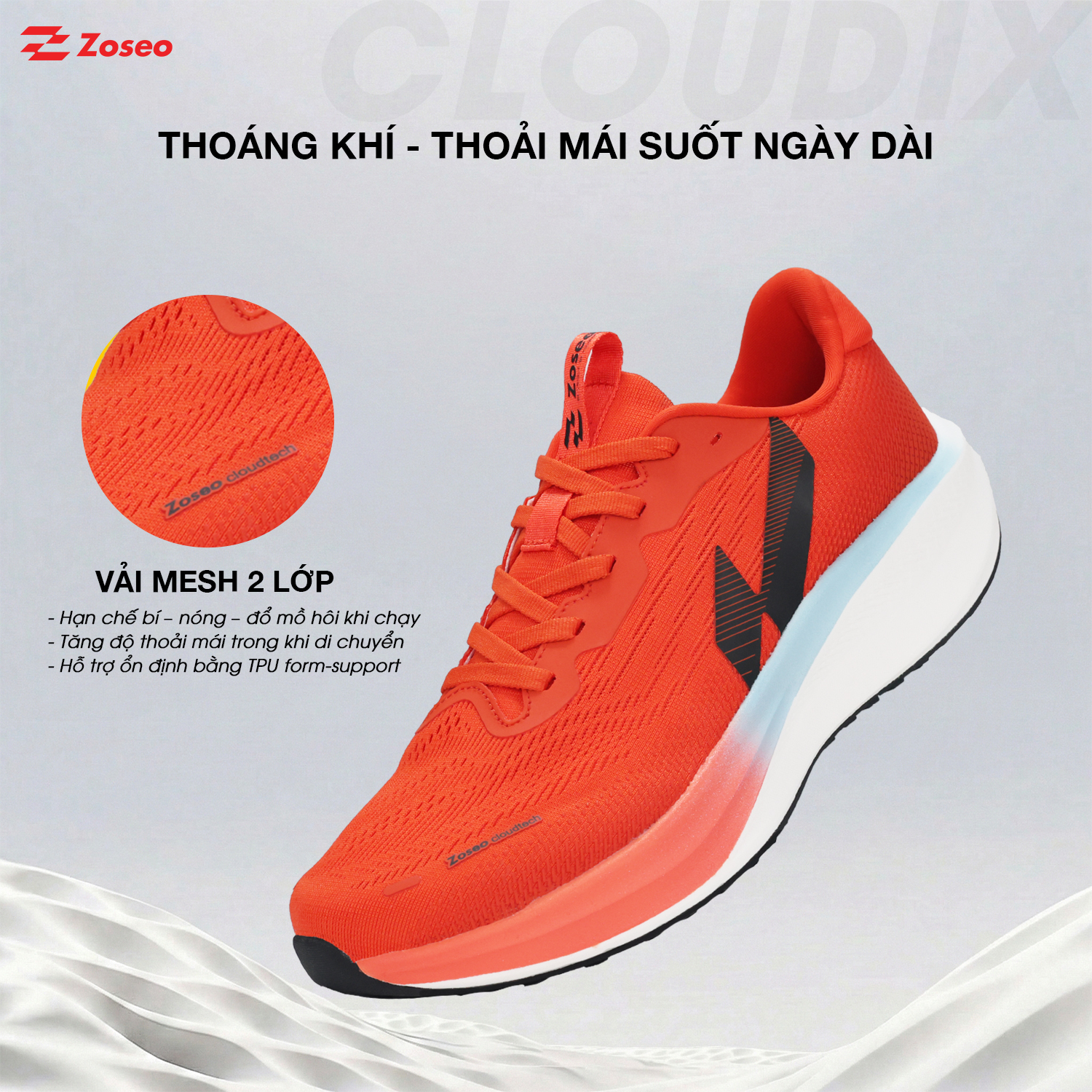 Giày chạy bộ Zoseo Cloudix - Orange Red - Ảnh 3