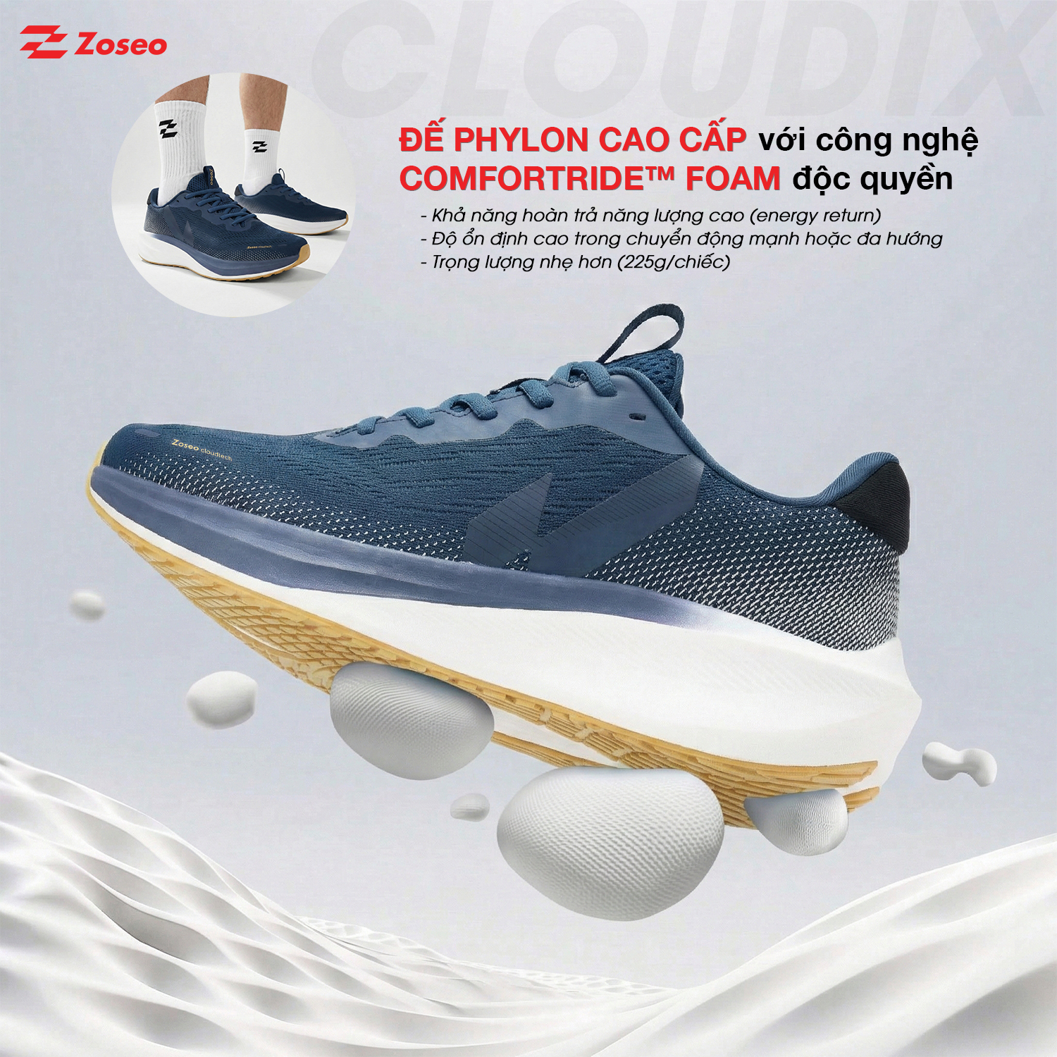 Giày chạy bộ Zoseo Cloudix - Navy - Ảnh 2