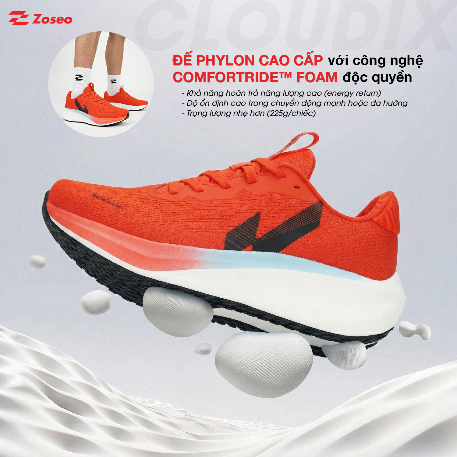 Giày chạy bộ Zoseo Cloudix - Orange Red - Ảnh 2