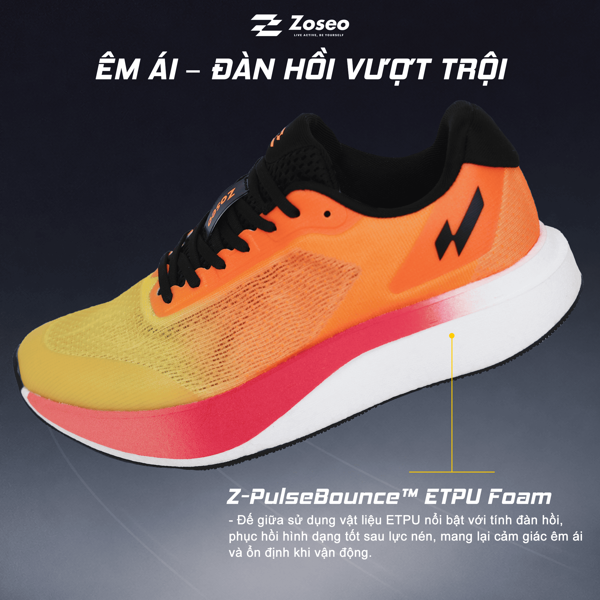 Giày Chạy Bộ Zoseo Pulse BS - Orange - Ảnh 3