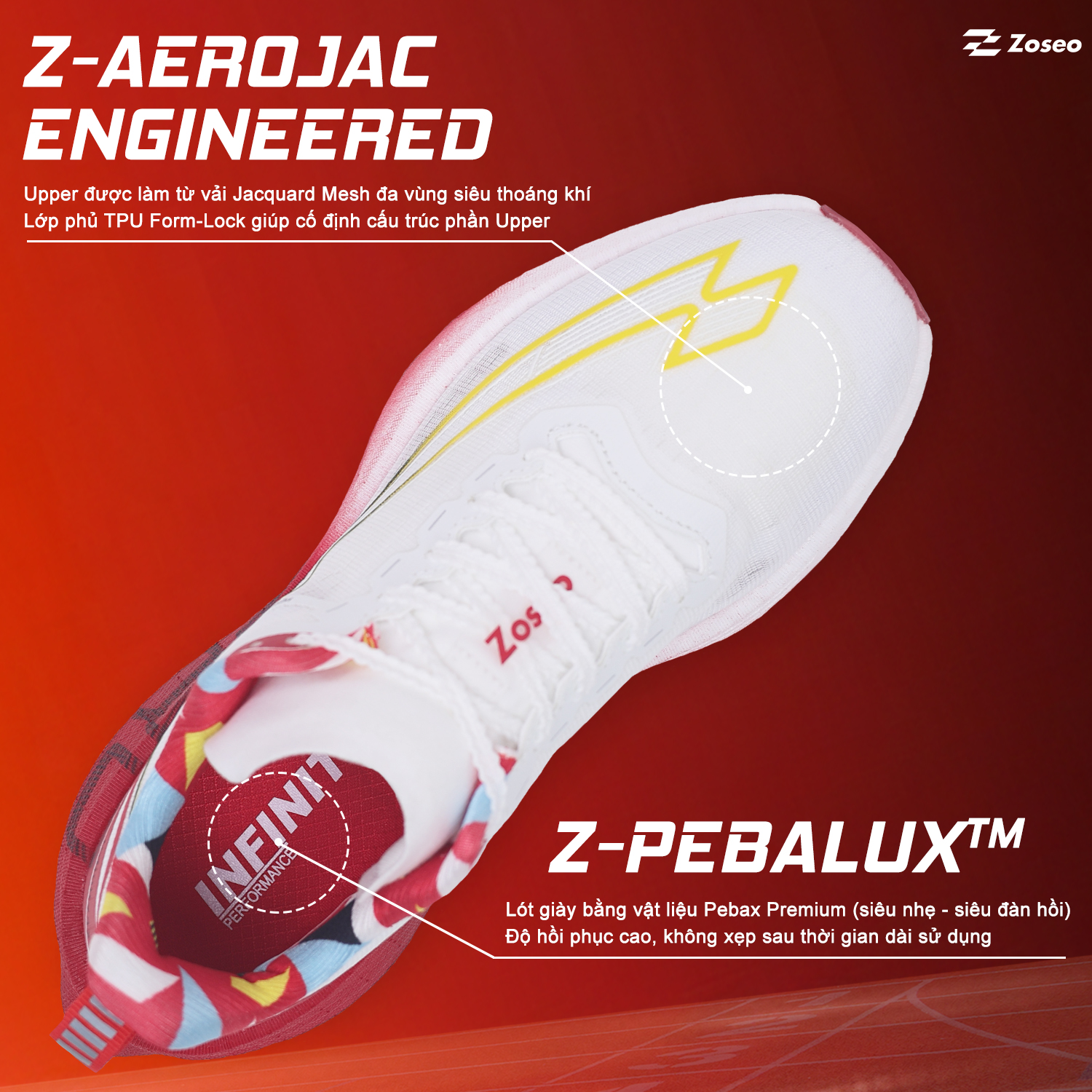 Giày chạy bộ Zoseo Infinity42 Pro - White Red - Ảnh 3