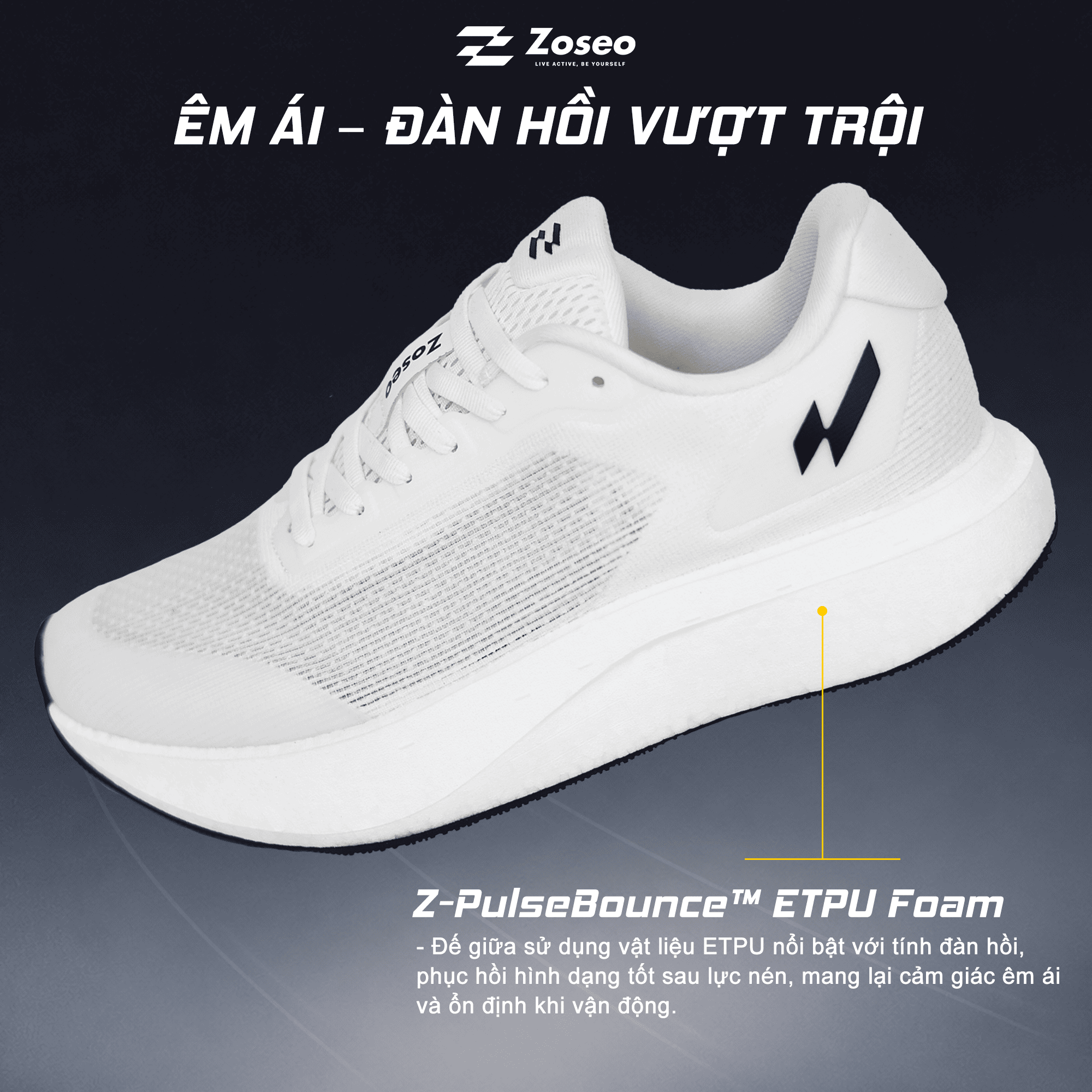 Giày Chạy Bộ Zoseo Pulse BS - White - Ảnh 3