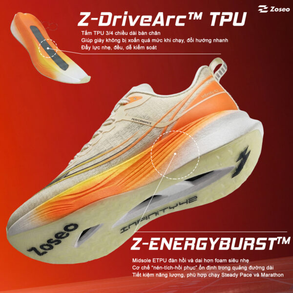 Alternative view of Giày chạy bộ Zoseo Infinity42 - Beige Orange