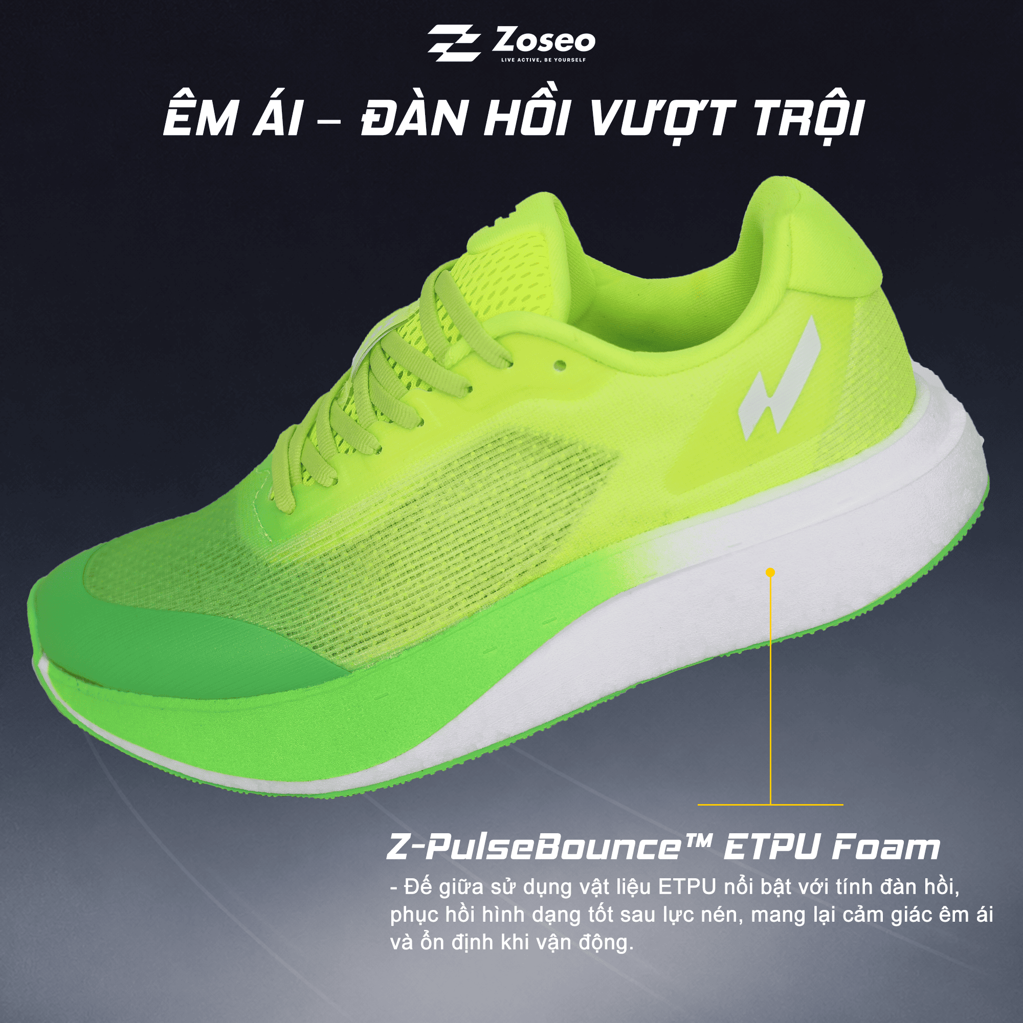 Giày Chạy Bộ Zoseo Pulse BS - Green - Ảnh 3