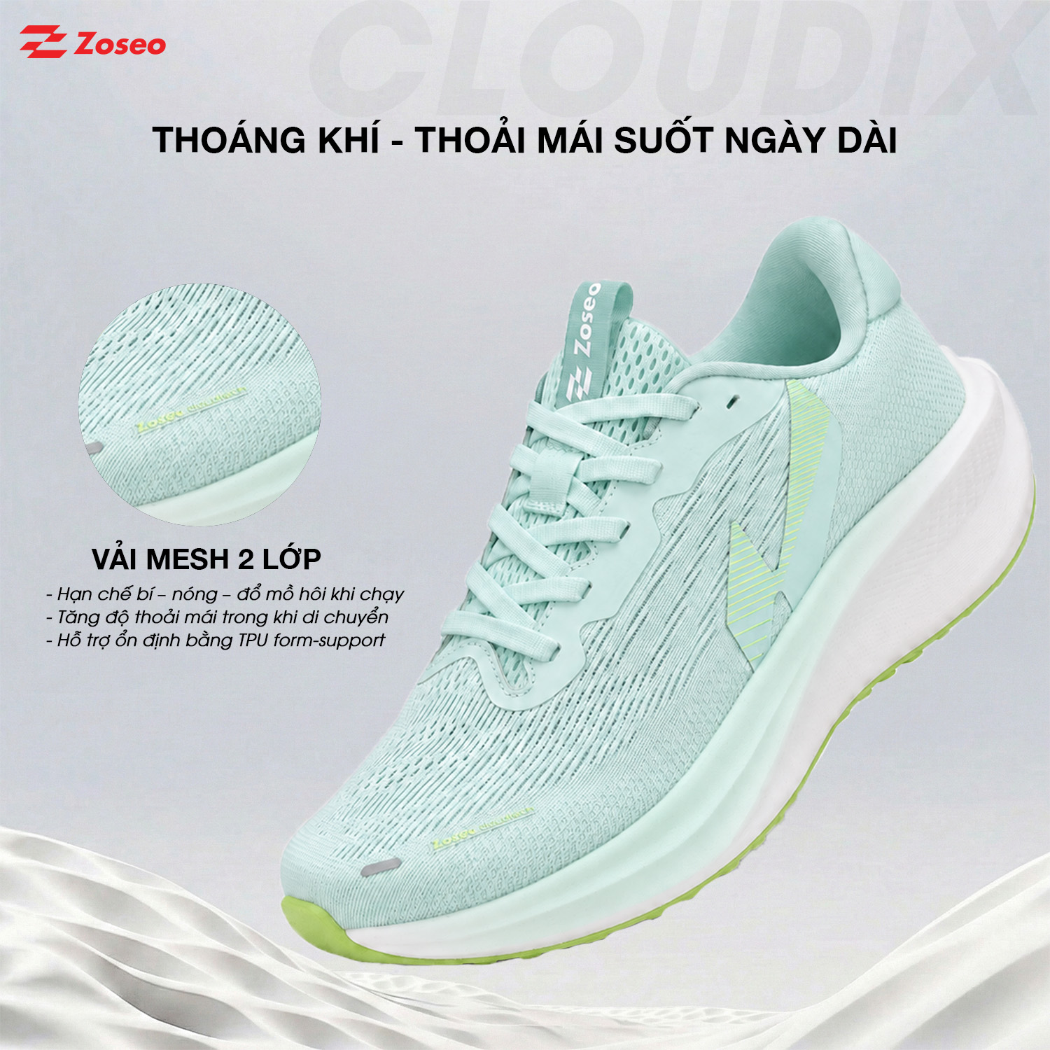 Alternative view of Giày chạy bộ Zoseo Cloudix - Off White Black