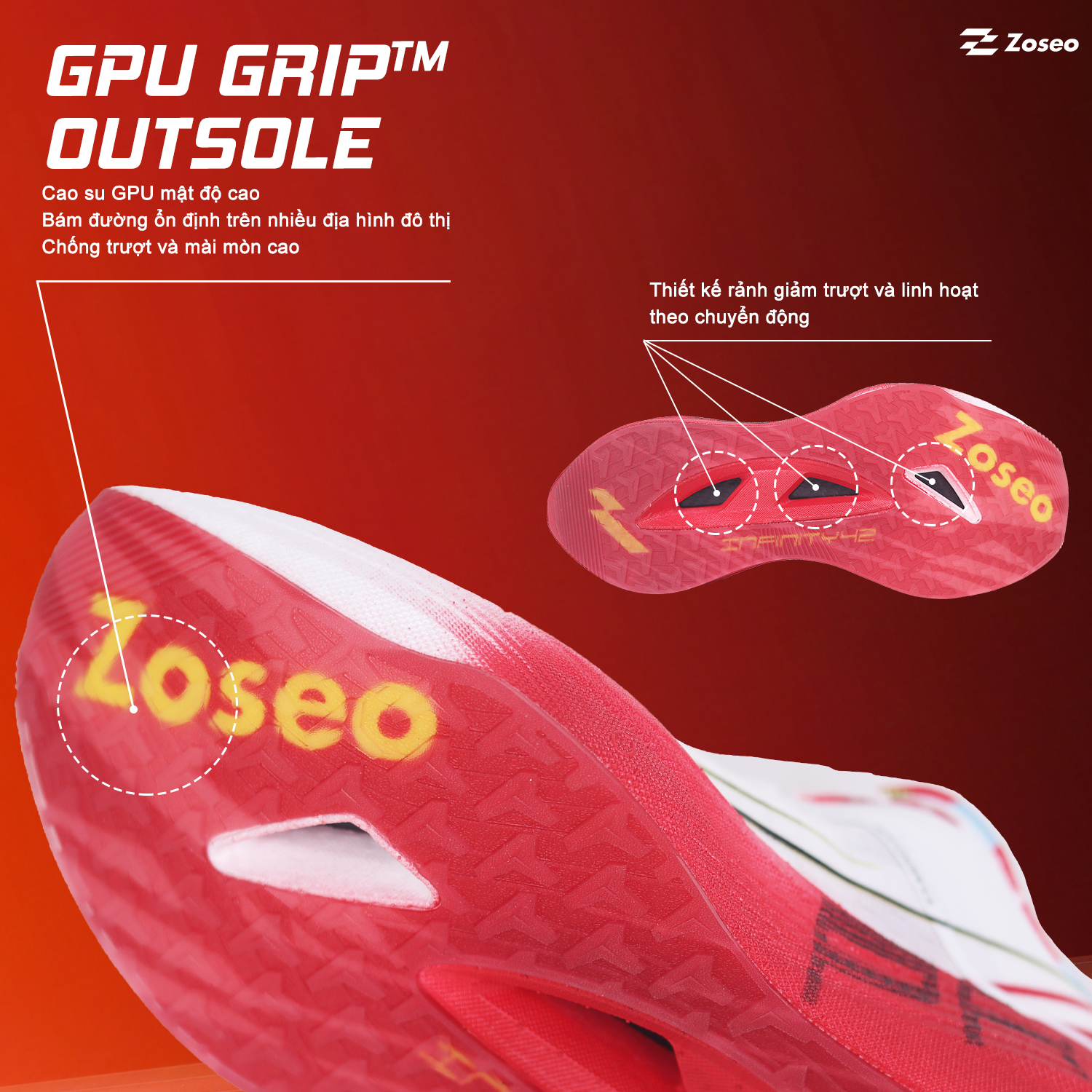 Giày chạy bộ Zoseo Infinity42 Pro - White Red - Ảnh 4