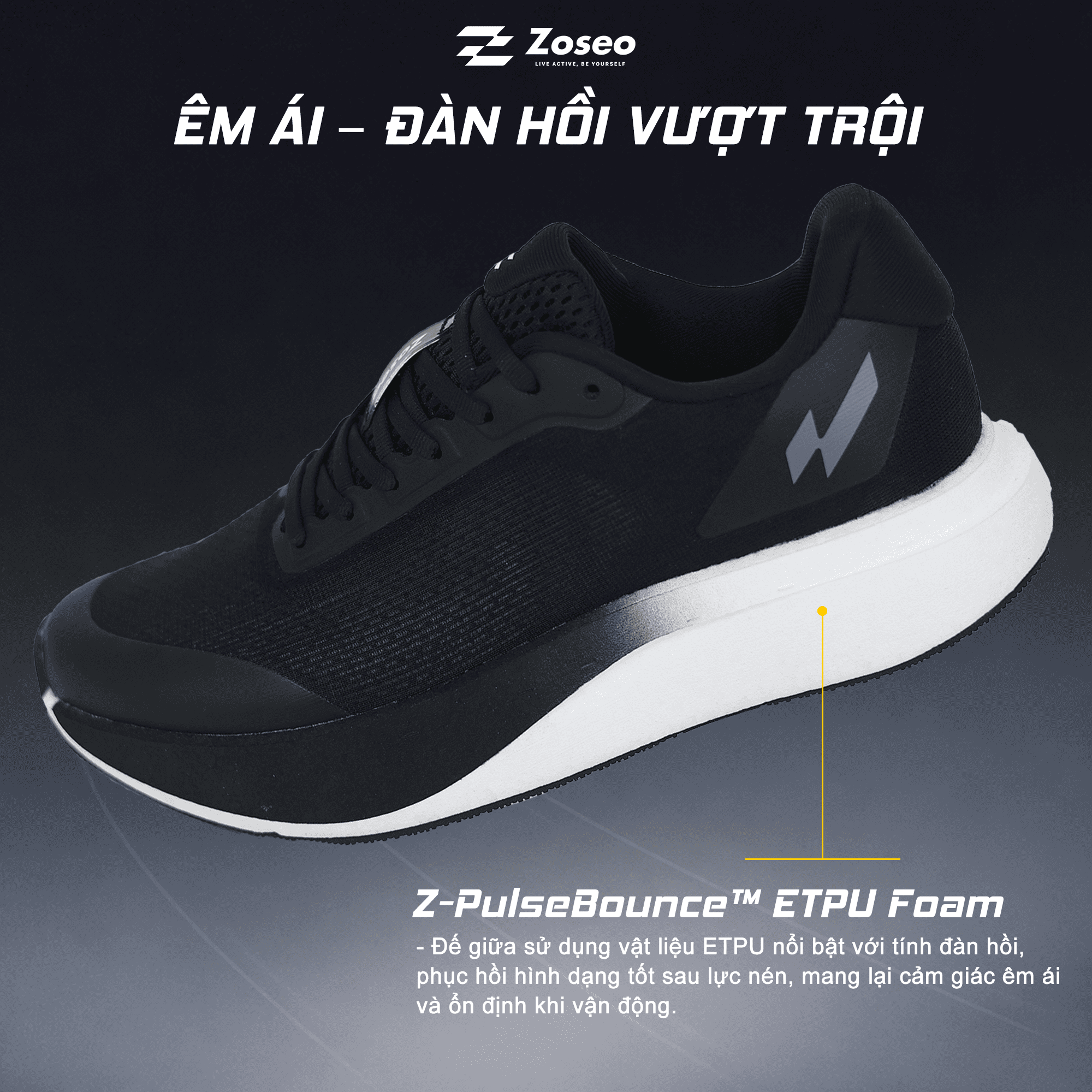 Giày Chạy Bộ Zoseo Pulse BS - Black - Ảnh 3
